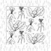 colouring book page with 9 assorted veggies, which are interspersed with hearts, with a boarder of curving rectangles and half moons.