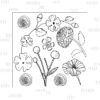 colouring book page with 8 assorted flowers. The boarder is short vertical lines in groups of 3 to 8.