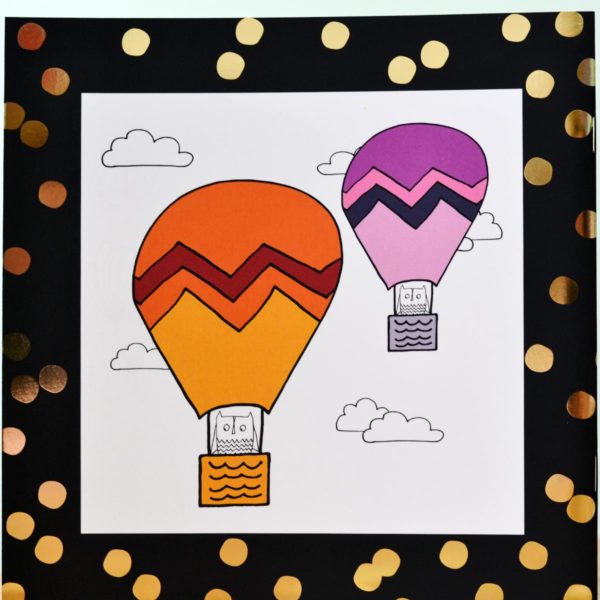 Colouring book back cover black border with gold dots